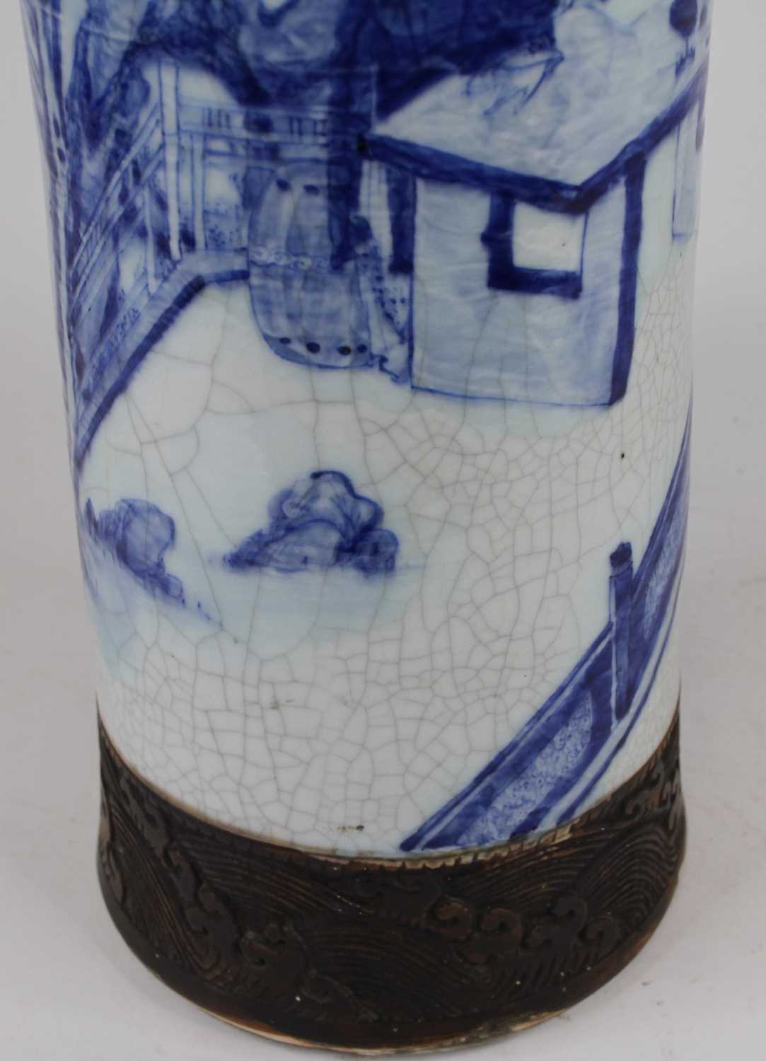 A large Chinese blue and white crackle glazed vase, decorated with figures, h.60cm Damage and repair - Image 3 of 4