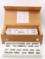 Collection of 54 various white metal military vehicle, housed in a military cardboard and wooden