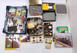 One box and one tray of scenic material including slate chips & dust, a large tin of kit & scratch