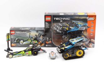 Lego Technic boxed group, 2 built examples comprising No. 42095 Remote Controlled Stunt Racer, and