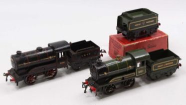 Two Hornby 0-4-0 clockwork locos & tenders with an extra tender: 1931-6 No.0 LNER 6380 black lined
