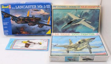 A collection of ESCI and Revell model kits comprising a Revell 1/72nd scale Lancaster Mk.I/III, an