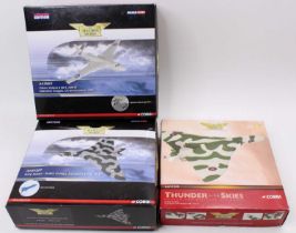A collection of three 1/144 scale Corgi Aviation Archive diecast aircraft to include an AA31203 HS