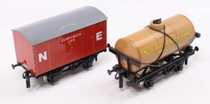 Seven ACE Trains items: NE Gunpowder van, red with white letters (NM); National Benzole Mixture tank