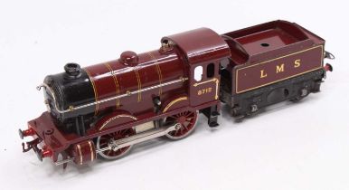 1931-5 Hornby clockwork No.1 Special 0-4-0 loco & tender, LMS red, 8712 on cab-sides, lined