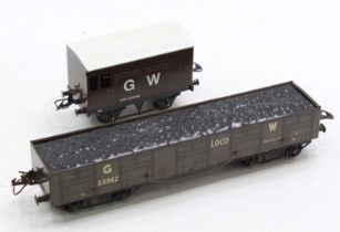 Two GW wagons: 1936-41 Hornby High-Capacity coal complete with metal insert coal (E); with Bernard