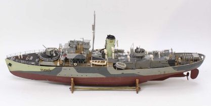 Matchbox 1/72nd scale plastic kit built and radio-controlled model of a K80 HMS Bluebell Flower