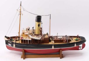 A Caldercraft kit built 1:48 scale model of a Tyne-tug, comprising of GRP hull with wooden, balsa