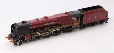 0 Gauge scratchbuilt model of a 2-rail Duchess of Buccleuch Locomotive and tender, LMS Maroon and