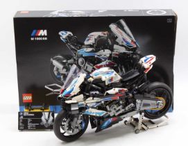 Lego Technic No. 42130 BMW M 1000 RR Motorcycle, a built example complete with instructions and a