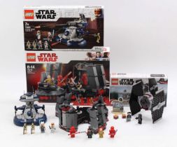 Lego Star Wars boxed group of 3 comprising No. 75216 Snoke's Throne Room - the Rey minifigure is