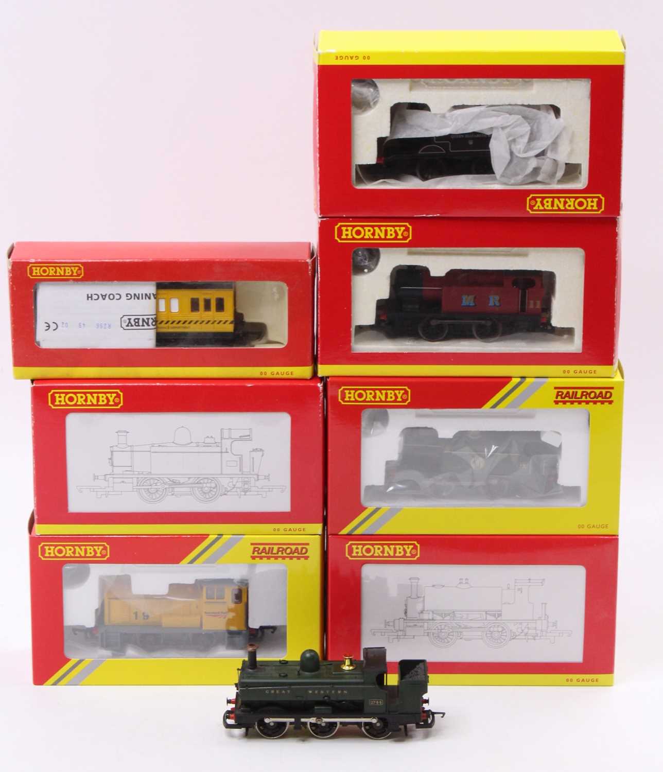 One box containing a collection of various boxed Hornby 00 gauge locomotives and rolling stock to