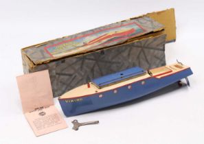 Hornby Speed Boat No.5 ‘Viking’ complete with mast & instructions. Blue hull and cabin roof, red