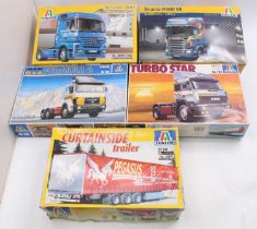A collection of five various boxed 1/24 scale plastic road haulage and tractor unit kits by Italeri,