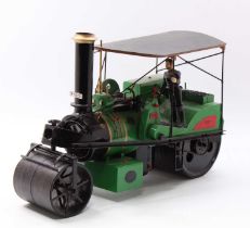 A scratch-built and battery-operated model of a Robey live steam roller traction engine finished