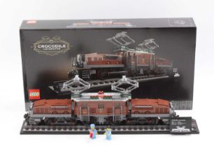 Lego No. 10277 Crocodile Locomotive, a built example complete with the instruction booklet and a