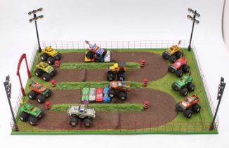 A scratchbuilt by Peter Day of Bury St Edmunds Monster Truck Arena supplied with a quantity of
