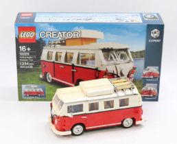 Lego Creator Expert No. 10220 Volkswagen T1 Camper Van, a built example complete with instruction