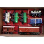 Seven Hornby post-war goods wagons, all post-war none are No.50 style: four tanks – National;