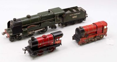1936-41 clockwork Hornby No.3C loco with No.2 Special tender ‘Lord Nelson’ 4-4-2. Overall very dirty