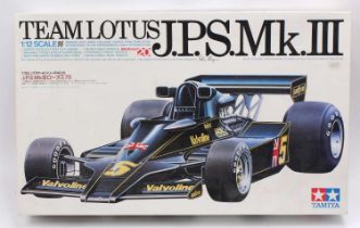 A Tamiya No 1222-3500 1/12 scale plastic kit for a Team Lotus JPS Mk3 Formula One racing car
