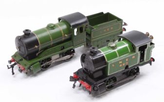 Two post-war Hornby clockwork 0-4-0 LNER green locos: No. 101 tank No.460, Brunofix rods (G) and