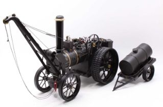 A scratch built and battery operated static display model of a live steam crane traction engine,