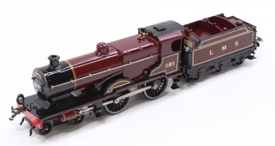 Total repaint clockwork Hornby 4-4-0 loco & tender LMS Compound No.1185. LMS maroon in high gloss.