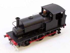 Ixion 0-6-0 saddle tank, plain black, no letters or numbers, 2-rail current collection, sprung