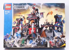 A Lego No. 8877 Knights Kingdom Vladeks Dark Fortress, housed in the original card box, appears