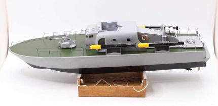 A very well made wooden and balsawood kit built model of a Vosper RAF launch hand painted in grey