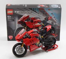 Lego Technic No. 42107 Ducati Panigale V4 R Superbike, a built example complete with instructions