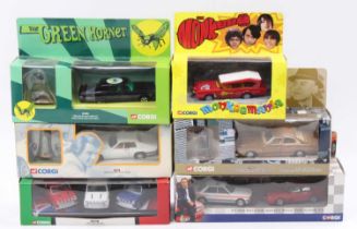 6 Corgi Toys modern issue TV/Film related diecasts, with examples including CC02799 Ashes to Ashes