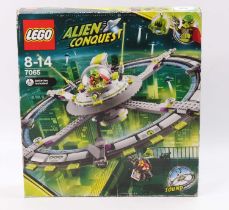 A Lego No. 7065 Alien Conquest spaceship set, appears factory sealed, in the original card box,