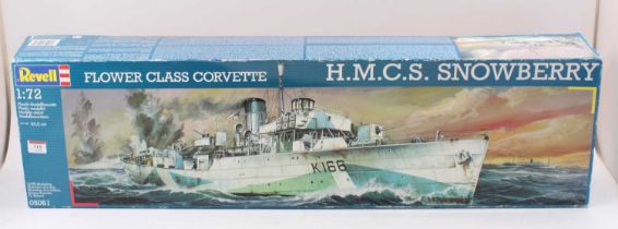 A Revell No. 05061 1/72 scale plastic kit for a Flower Class Corvette HMCS Snowberry, housed in