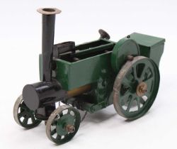 A home made spirit fired live steam traction engine, similar scale to a Mamod TE1 roller,