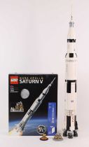 Lego No. 21309 NASA Apollo Saturn V Rocket, a built example complete with instruction booklet and