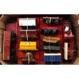 Twelve post-war Hornby goods wagons: one each No.2 NE goods van; flat wagon; NE goods brake; lumber;