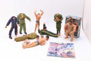 A collection of vintage Palitoy Action Man dolls for spares or repair, includes a selection of spare