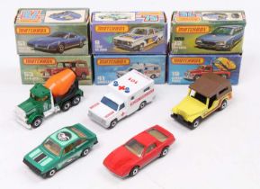 Matchbox Lesney Superfast boxed model group of 5 comprising No. 9 Ford Escort RS2000, No. 53 CJ-6