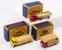 Matchbox Lesney boxed model group, 3 examples comprising No. 10 b Scammell Mechanical Horse, No.