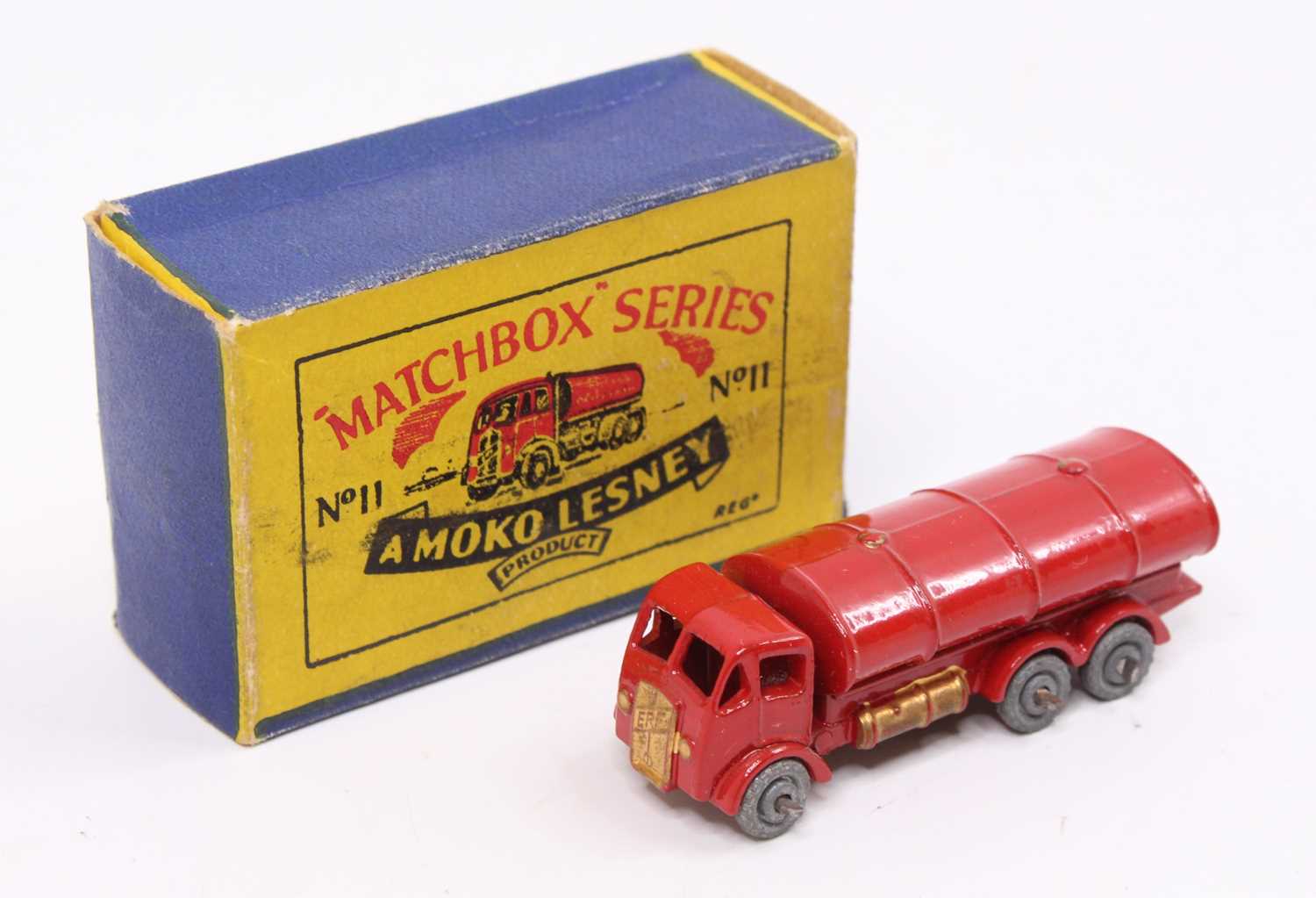 Matchbox Lesney No. 11 ERF Petrol Tanker in red with gold trim and large ESSO decal to the rear,