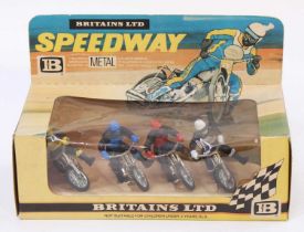 Britains, 9650, Set of 4 Speedway Riders, housed in the original window box, all wearing different