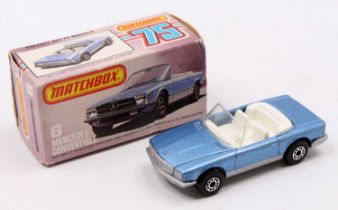Matchbox Lesney Superfast No. 6 Mercedes 350 SL Convertible in metallic blue, with a silver side
