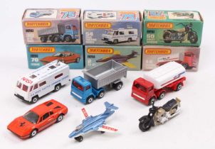 Matchbox Lesney Superfast boxed model group of 6 comprising No. 2 S-2 Jet, No. 14 Leyland Petrol