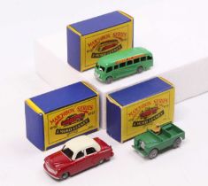 Matchbox Lesney boxed model group of 3 comprising No. 12 Land Rover series 1, No. 21 Bedford Coach -