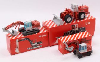 A collection of Conrad O&K 1/50 scale construction diecast vehicles including a No. 2422 O&A KL55