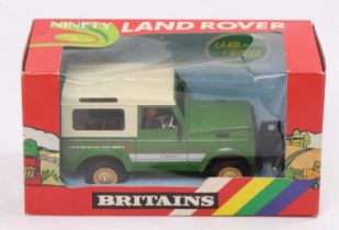 Britains, No.9512 Farm Land Rover, green body with white canopy, in the original window box
