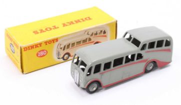 Dinky Toys No. 280 Observation Coach, dark grey body & wheel hubs, with red flashes, sold in the