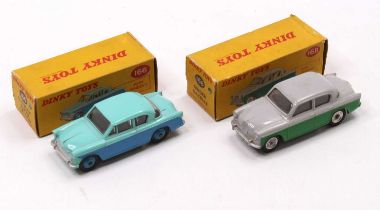 Dinky Toys boxed saloon group, 2 examples comprising No. 166 Sunbeam Rapier saloon, two-tone blue